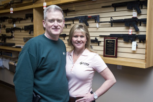 01-16--16 Cornelius, NC. Principle owners Brian and Tricia Sisson pose for a portrait in the gun store area of The Range at Lake Norman on Saturday, Jan. 16.