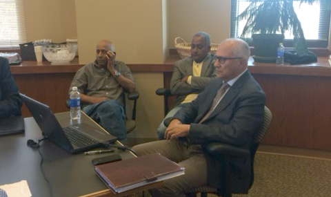 (L TO R) Owner Sreeramulu Nara, his son Sreenivas Nara and architect Jeremy Millingen at the Town's March 8 Pre Development review Committee Meeting. All three are from Florida